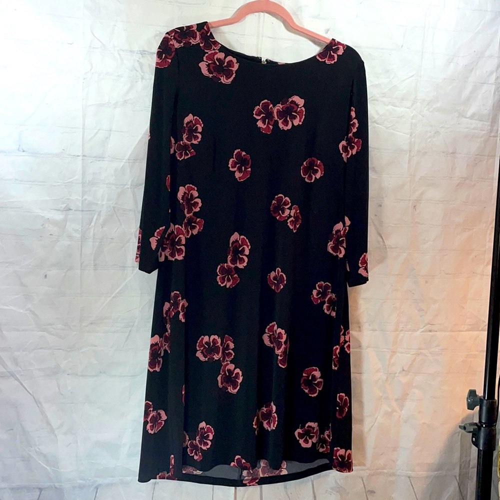 Tommy Hilfiger dress black with dark pink floral print size 14
